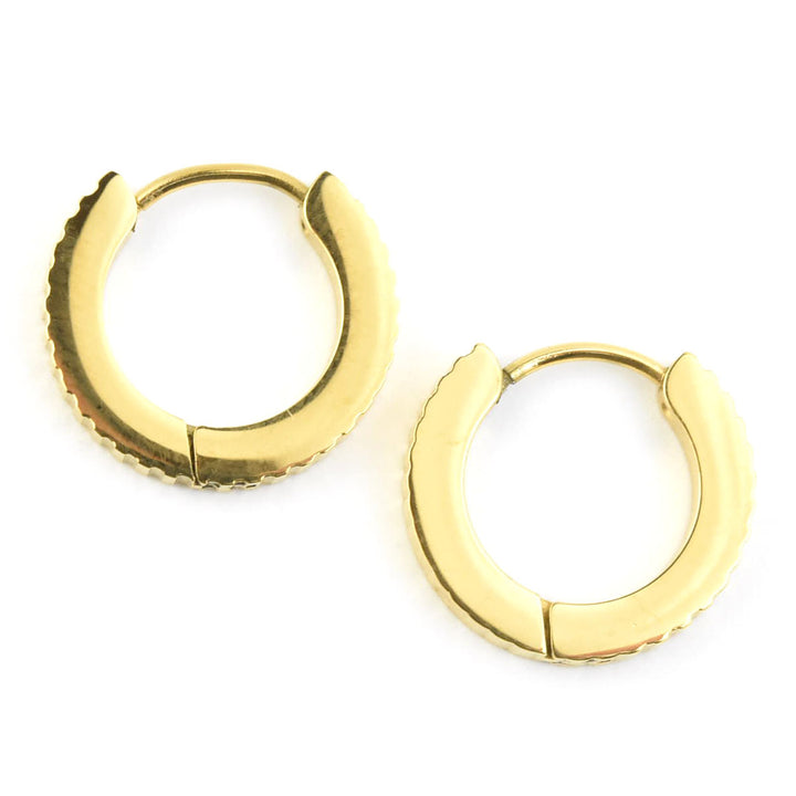 Thin Textured Huggie Hoops - Goldmakers Fine Jewelry