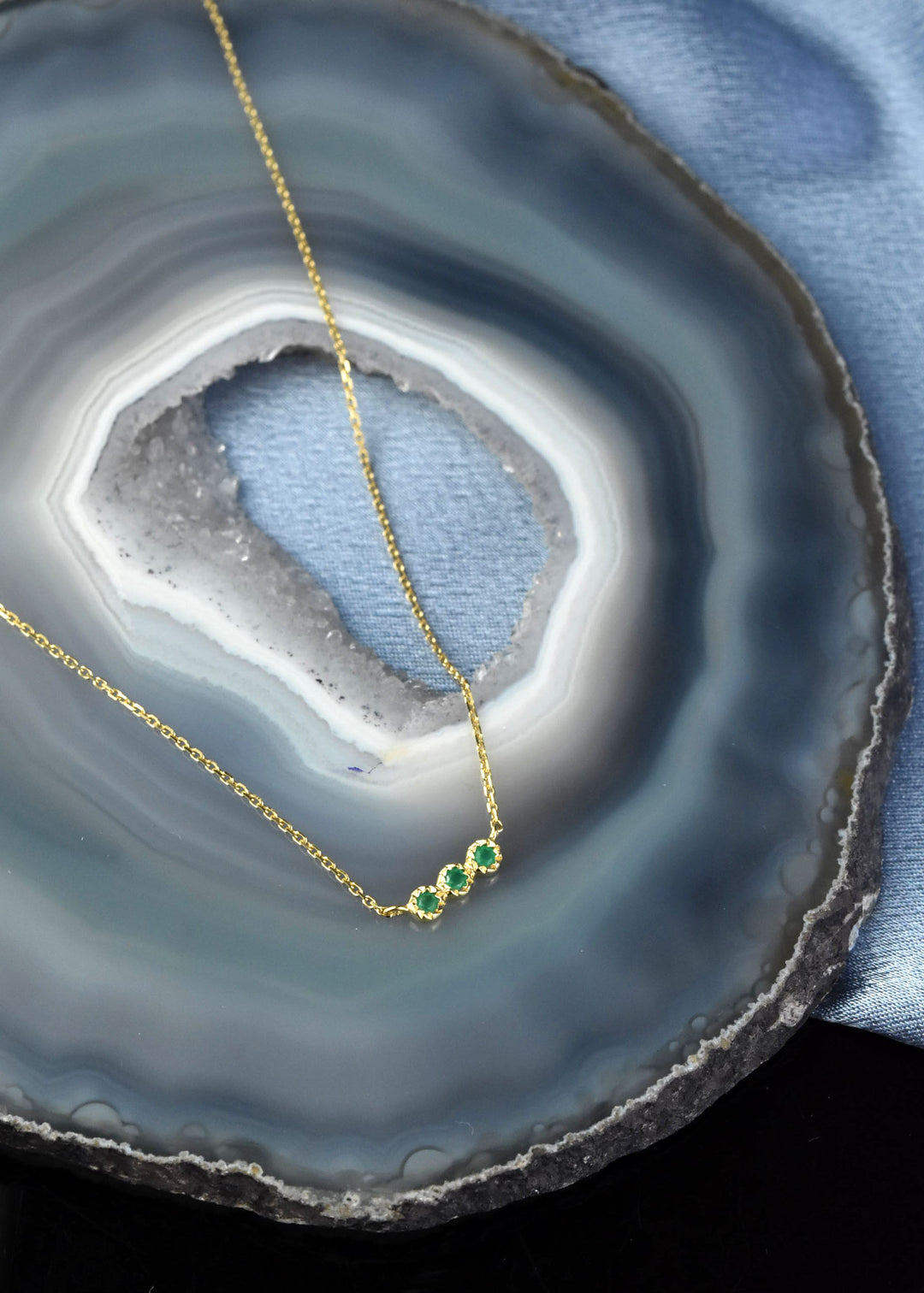 Three Stone Green Onyx Necklace