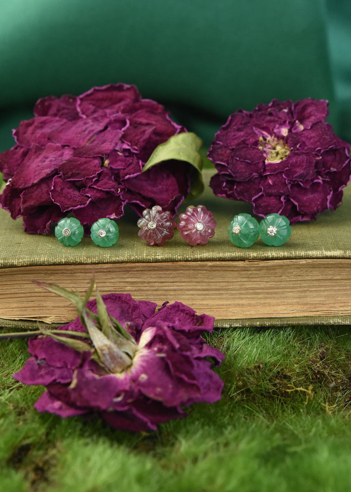 Large Emerald Melon Stud Earrings in Gold