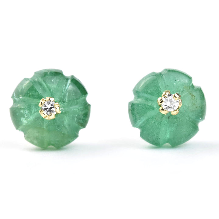 Large Emerald Melon Stud Earrings in Gold