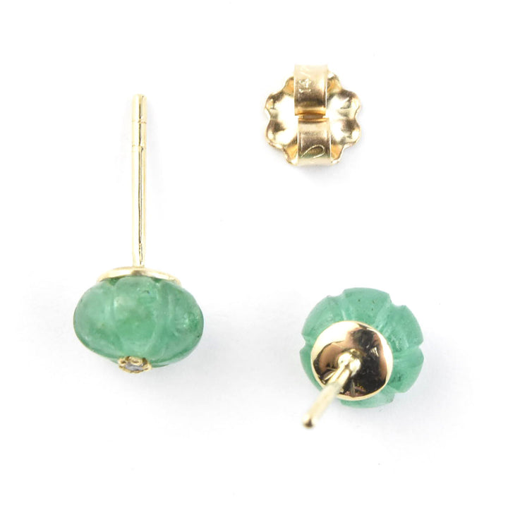 Large Emerald Melon Stud Earrings in Gold