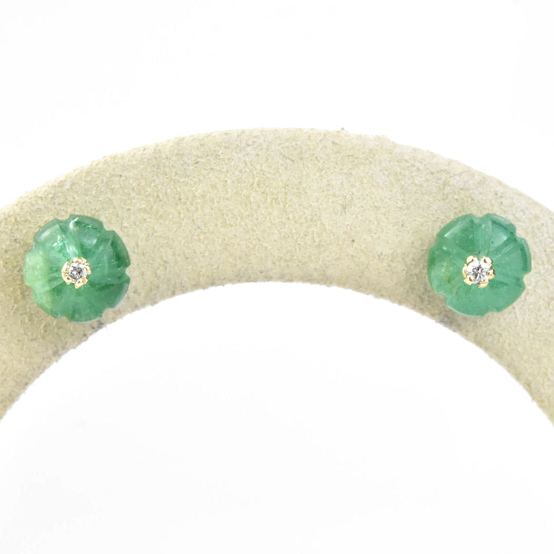 Large Emerald Melon Stud Earrings in Gold