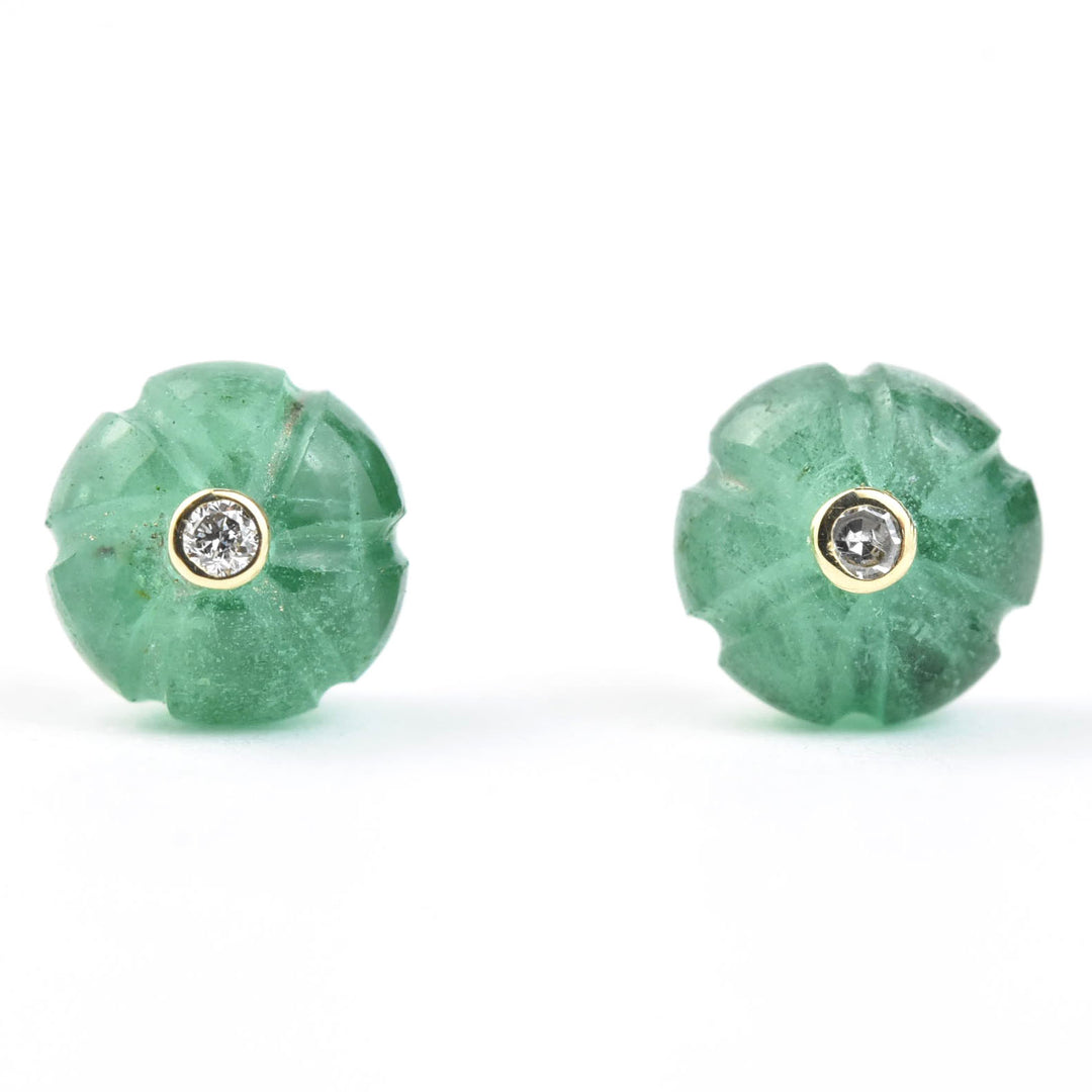 Small Emerald Melon Stud Earrings in Gold