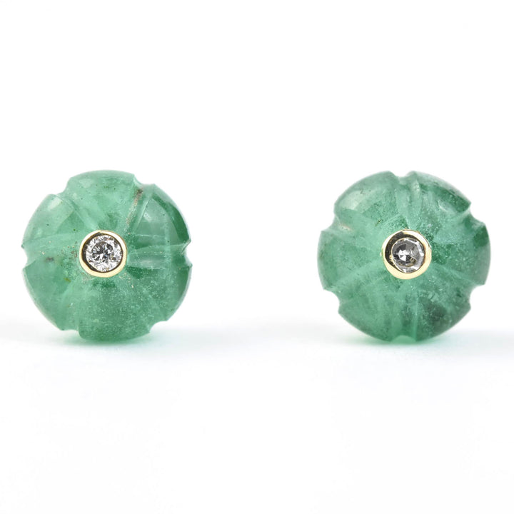 Small Emerald Melon Stud Earrings in Gold