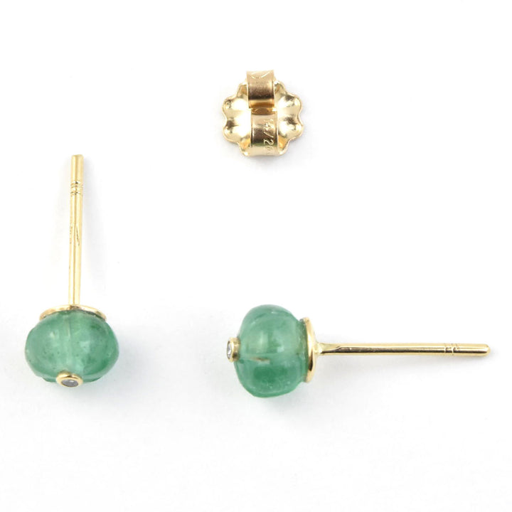 Small Emerald Melon Stud Earrings in Gold