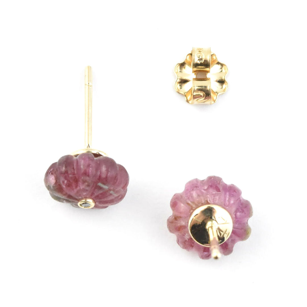 Watermelon Tourmaline Melon Stud Earrings in Gold