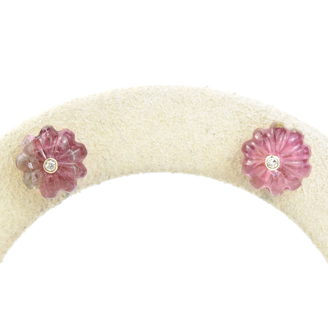 Watermelon Tourmaline Melon Stud Earrings in Gold
