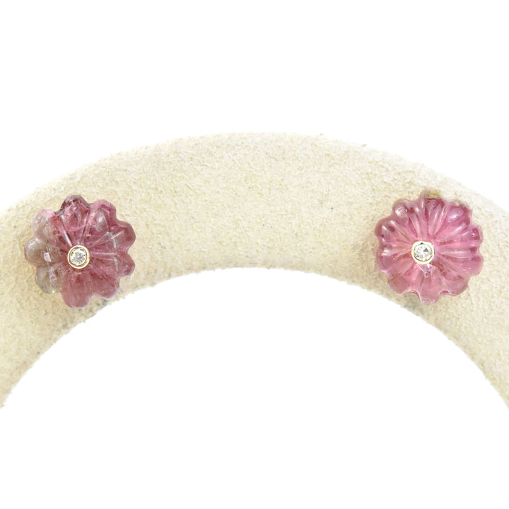 Watermelon Tourmaline Melon Stud Earrings in Gold