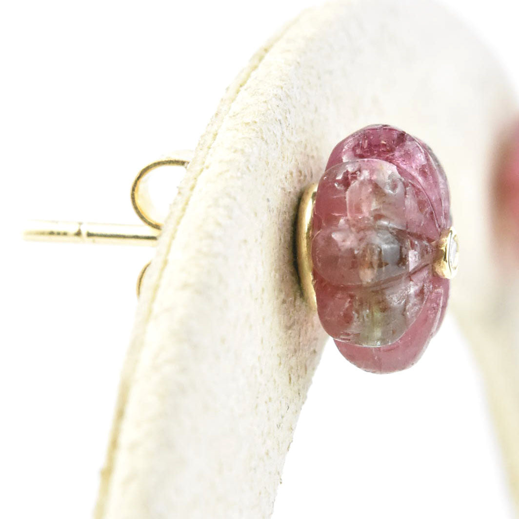 Watermelon Tourmaline Melon Stud Earrings in Gold