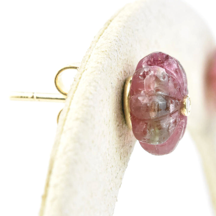 Watermelon Tourmaline Melon Stud Earrings in Gold