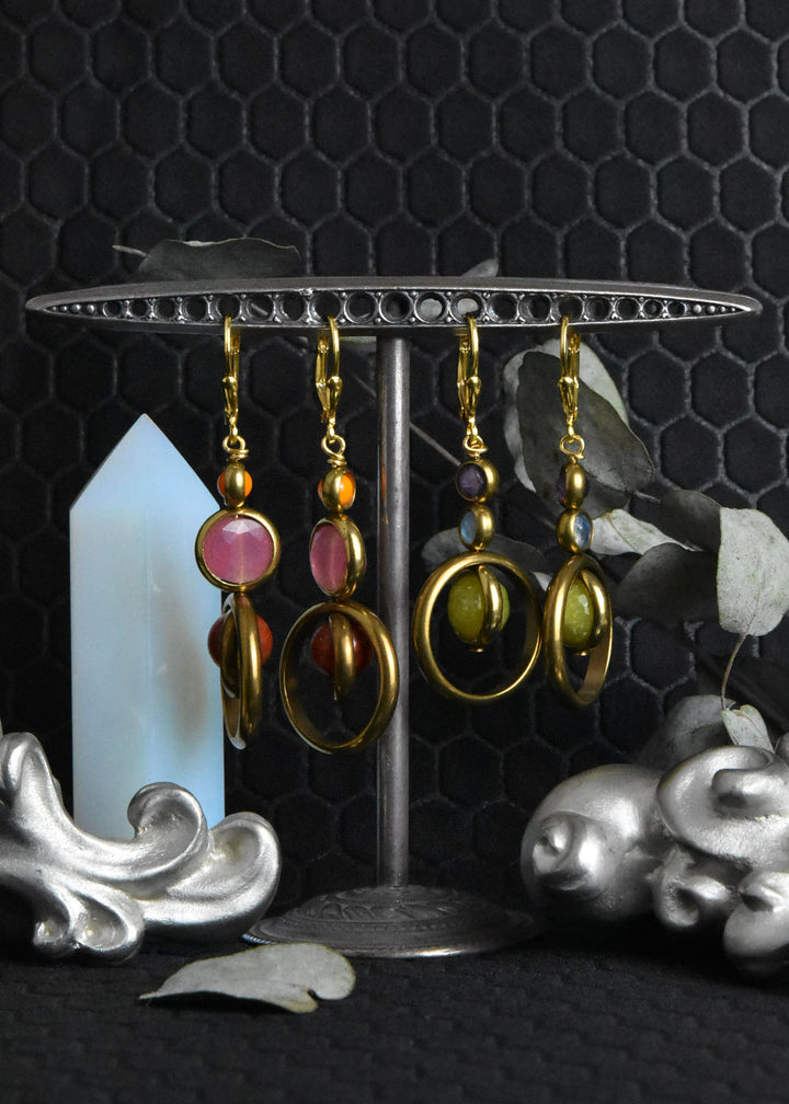 Trifecta Earrings in Olive Jade & Blue Agate - Goldmakers Fine Jewelry