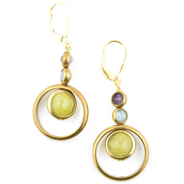 Trifecta Earrings in Olive Jade & Blue Agate - Goldmakers Fine Jewelry