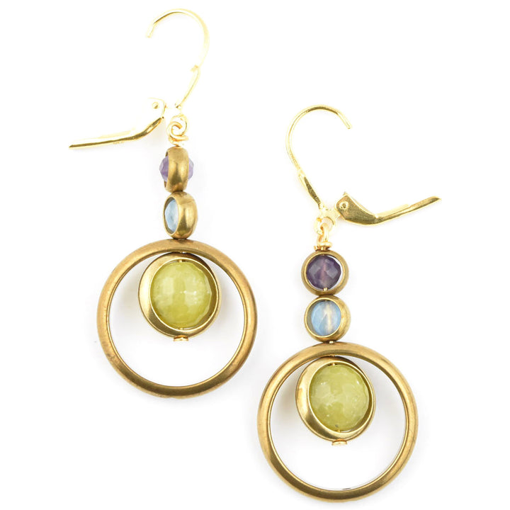Trifecta Earrings in Olive Jade & Blue Agate - Goldmakers Fine Jewelry