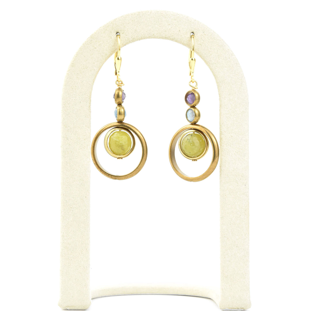 Trifecta Earrings in Olive Jade & Blue Agate - Goldmakers Fine Jewelry
