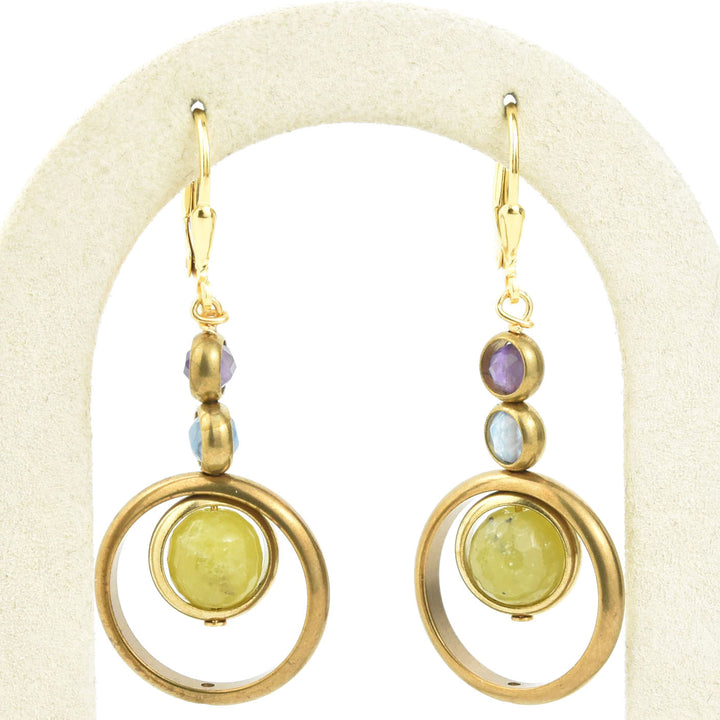 Trifecta Earrings in Olive Jade & Blue Agate - Goldmakers Fine Jewelry