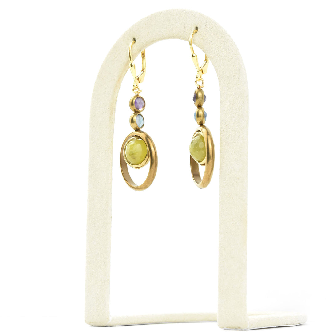 Trifecta Earrings in Olive Jade & Blue Agate - Goldmakers Fine Jewelry