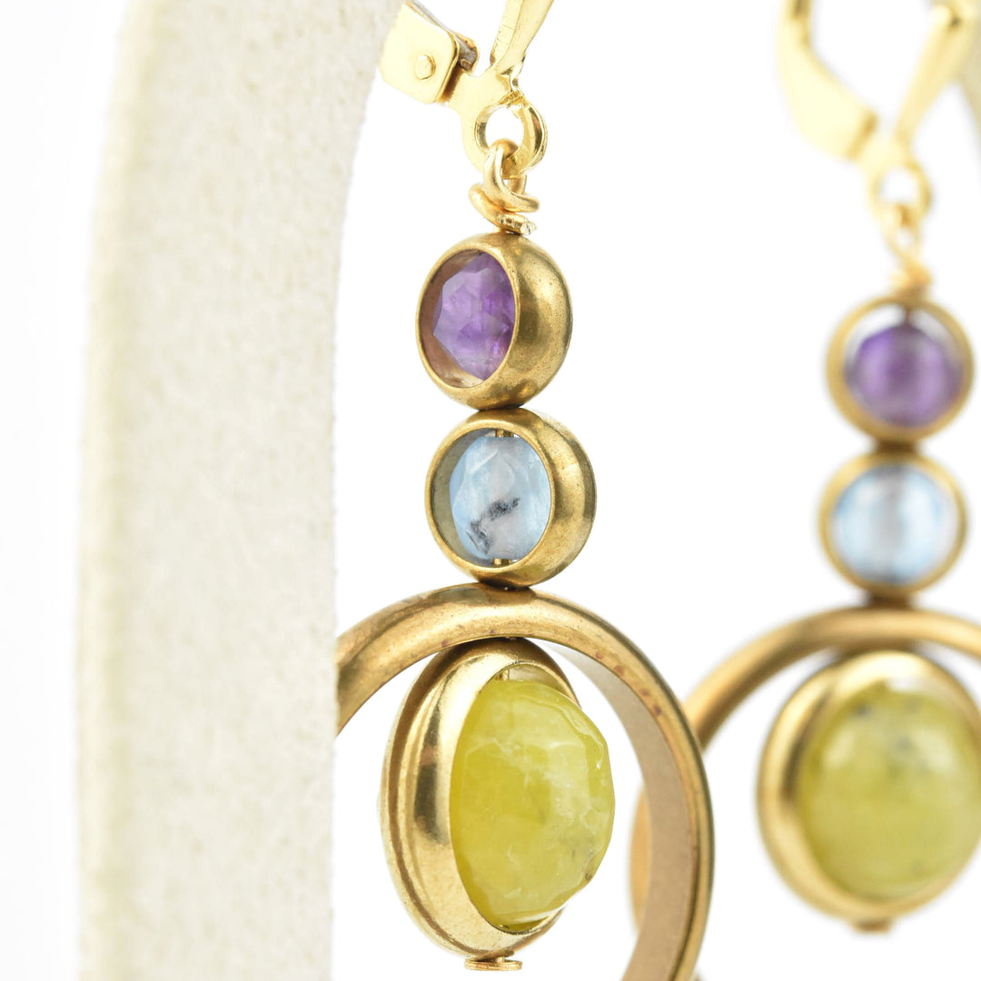 Trifecta Earrings in Olive Jade & Blue Agate - Goldmakers Fine Jewelry