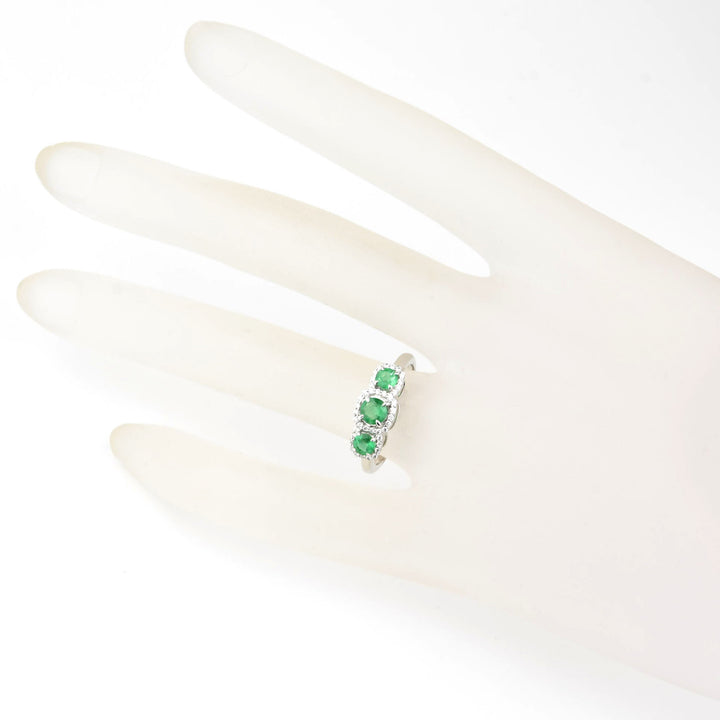 Triple Emerald Diamond Halo Ring in 14k White Gold