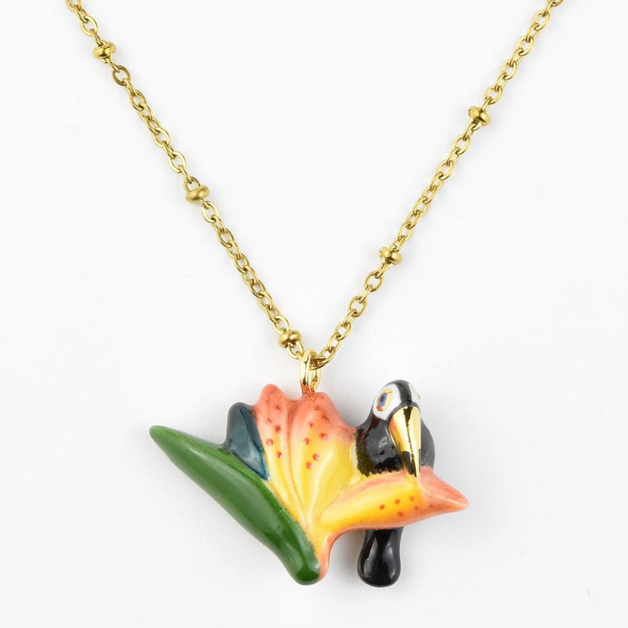 Toucan and Bird of Paradise Necklace - Goldmakers Fine Jewelry