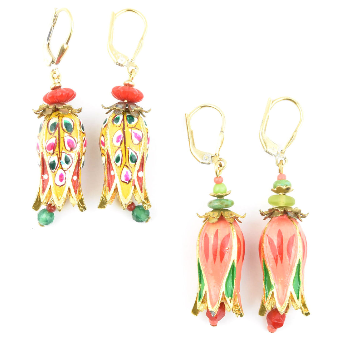 Hand-Painted Coral Tulip Earrings