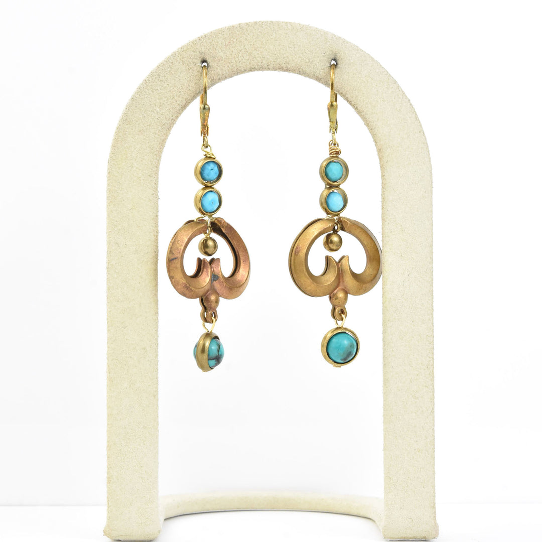 Turquoise and Brass Swirl Earrings