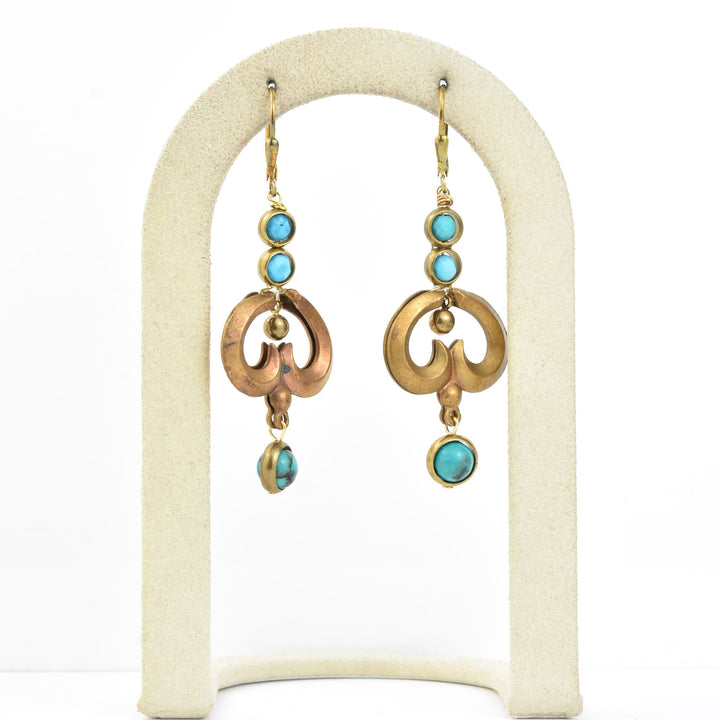 Turquoise and Brass Swirl Earrings