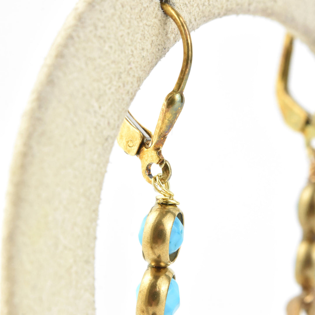 Turquoise and Brass Swirl Earrings