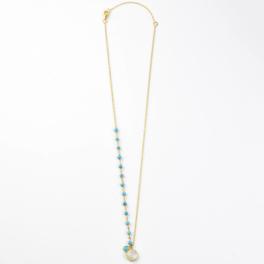 Turquoise and Moonstone Asymmetrical Necklace - Goldmakers Fine Jewelry