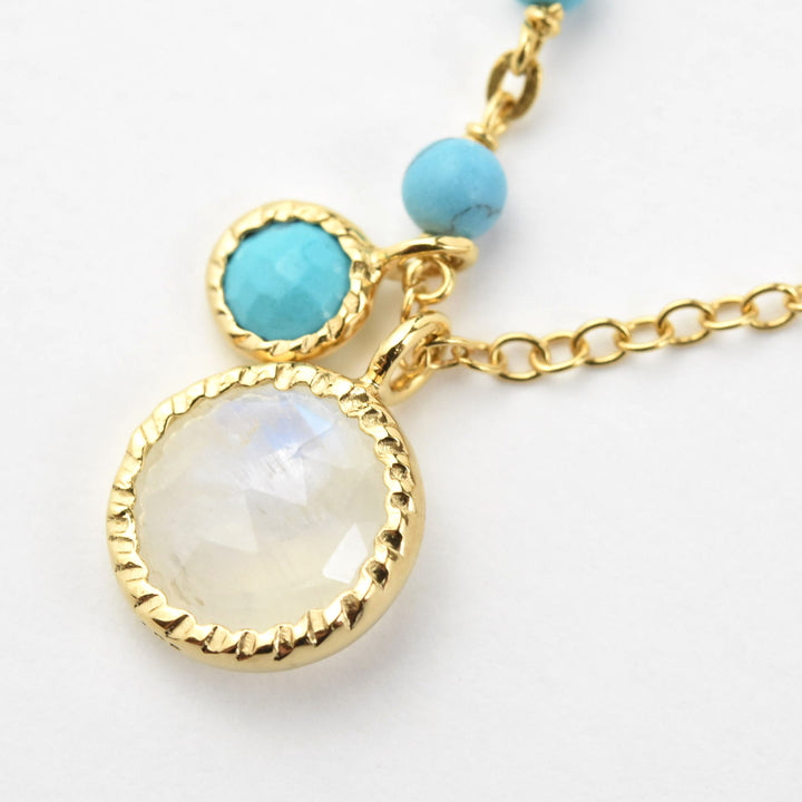 Turquoise and Moonstone Asymmetrical Necklace - Goldmakers Fine Jewelry