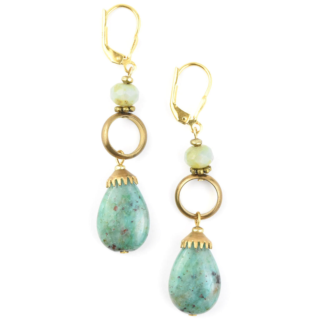 Turquoise and Brass Ring Earrings - Goldmakers Fine Jewelry