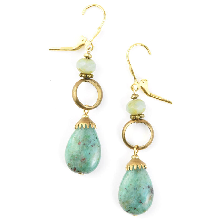 Turquoise and Brass Ring Earrings - Goldmakers Fine Jewelry