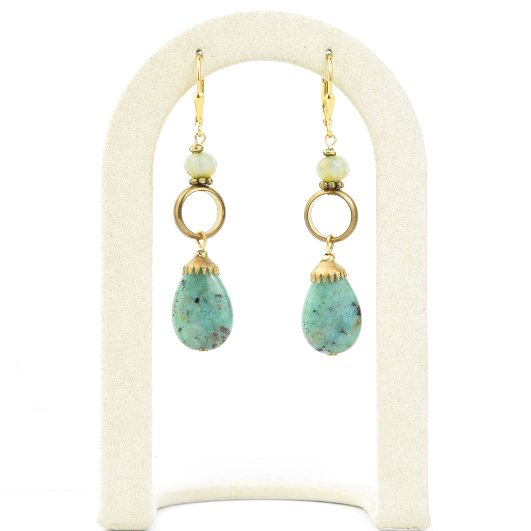 Turquoise and Brass Ring Earrings - Goldmakers Fine Jewelry
