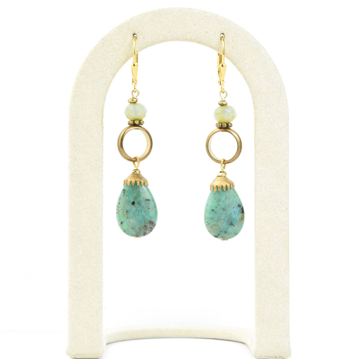 Turquoise and Brass Ring Earrings - Goldmakers Fine Jewelry