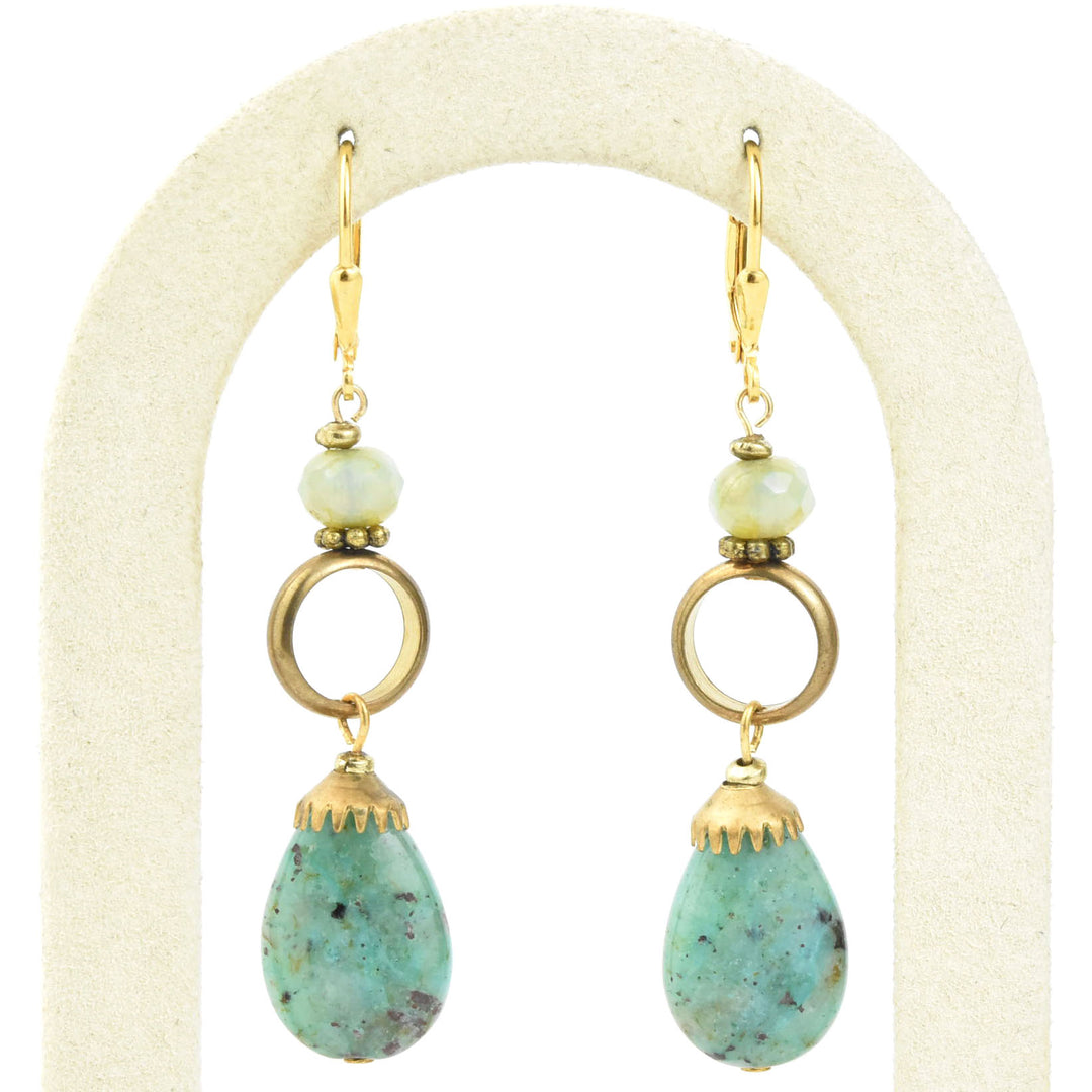 Turquoise and Brass Ring Earrings - Goldmakers Fine Jewelry