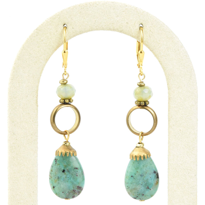 Turquoise and Brass Ring Earrings - Goldmakers Fine Jewelry