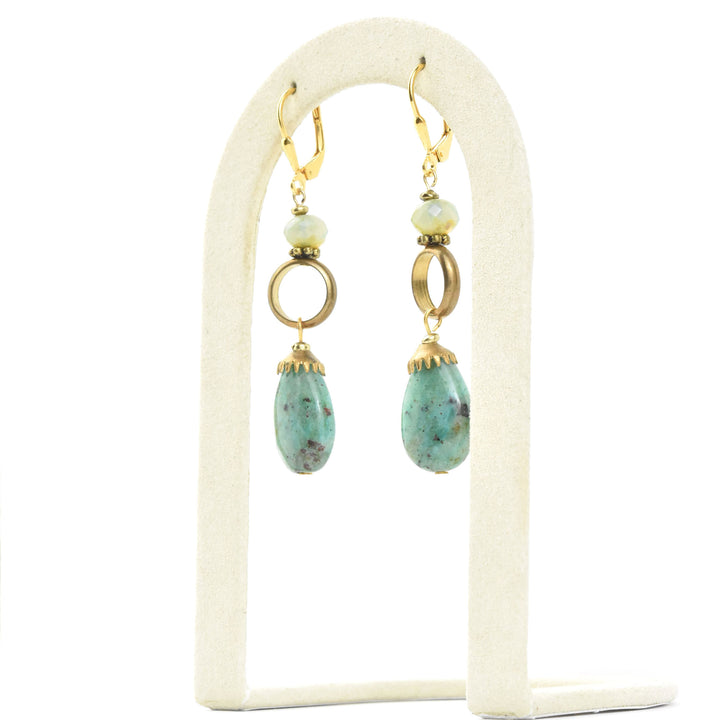 Turquoise and Brass Ring Earrings - Goldmakers Fine Jewelry