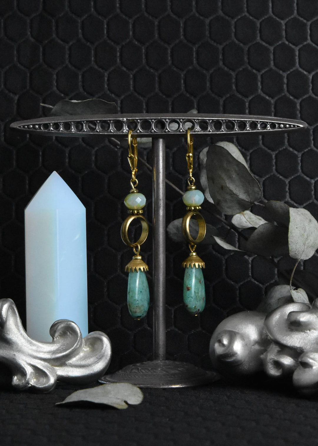 Turquoise and Brass Ring Earrings - Goldmakers Fine Jewelry