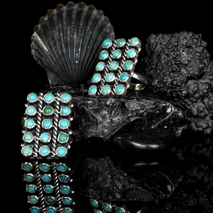 Turquoise Lattice Rings in Sterling Silver - Goldmakers Fine Jewelry