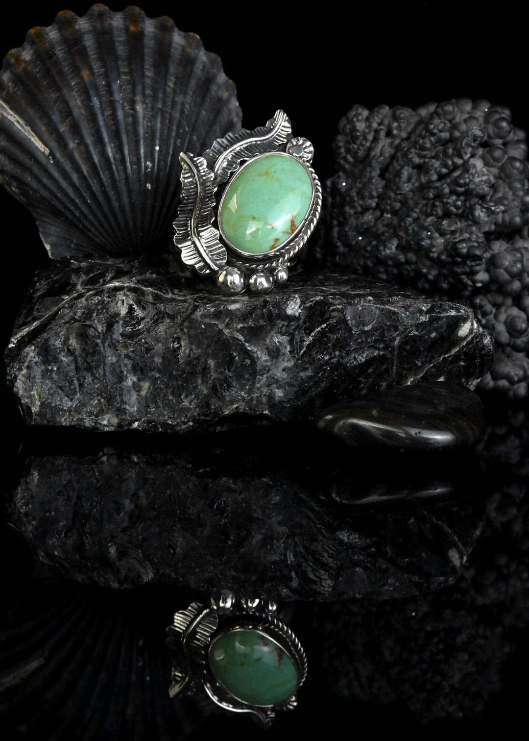 Leafy Turquoise Ring in Sterling Silver - Goldmakers Fine Jewelry