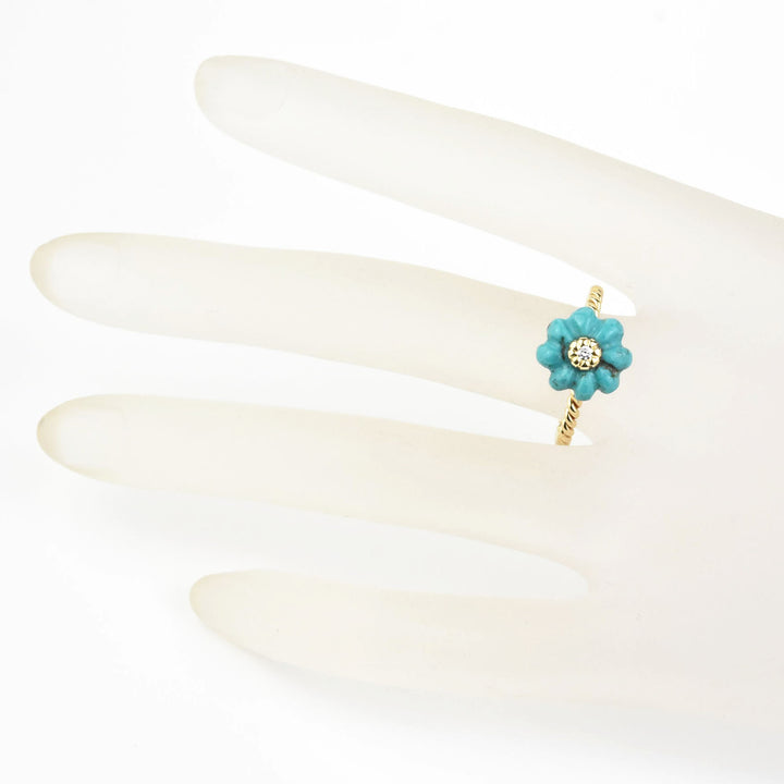 Turquoise Melon Ring in Gold with Diamond - Goldmakers Fine Jewelry
