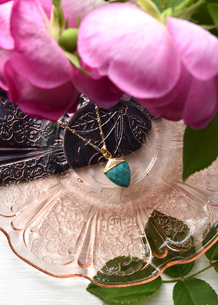 Turquoise Shield Necklace with Vermeil Chain