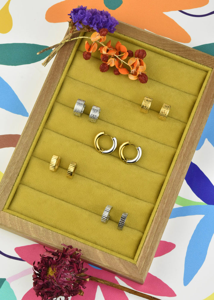 Chunky Rounded Huggie Hoops, Two-tone - Goldmakers Fine Jewelry
