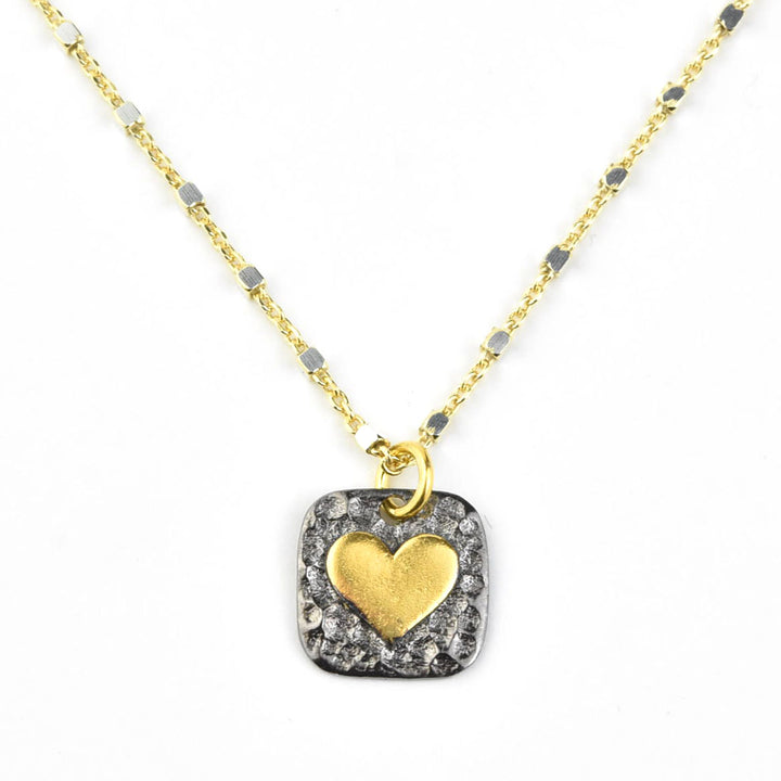 Mixed Metal Square Heart Necklace