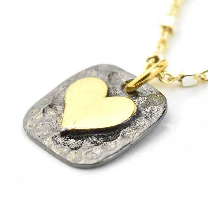 Mixed Metal Square Heart Necklace