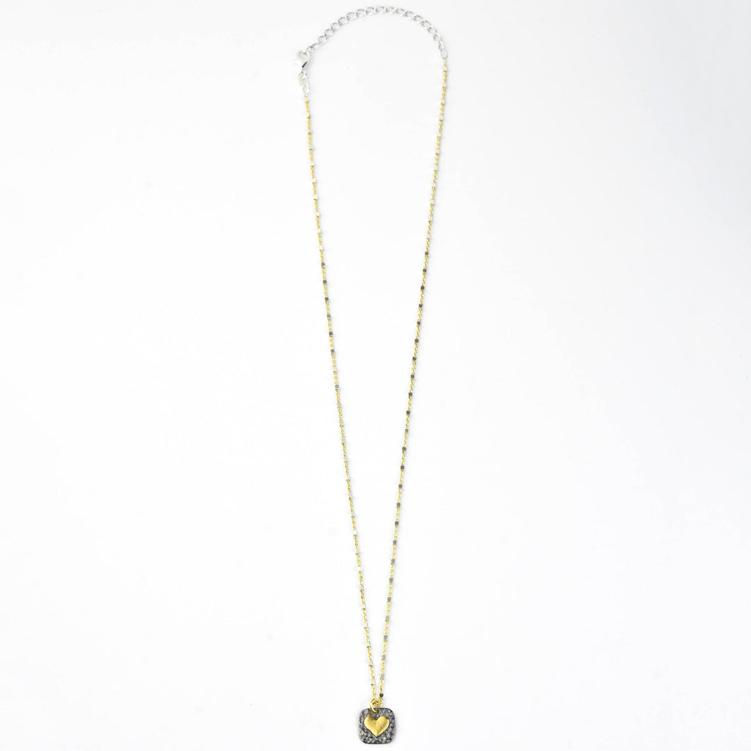 Mixed Metal Square Heart Necklace