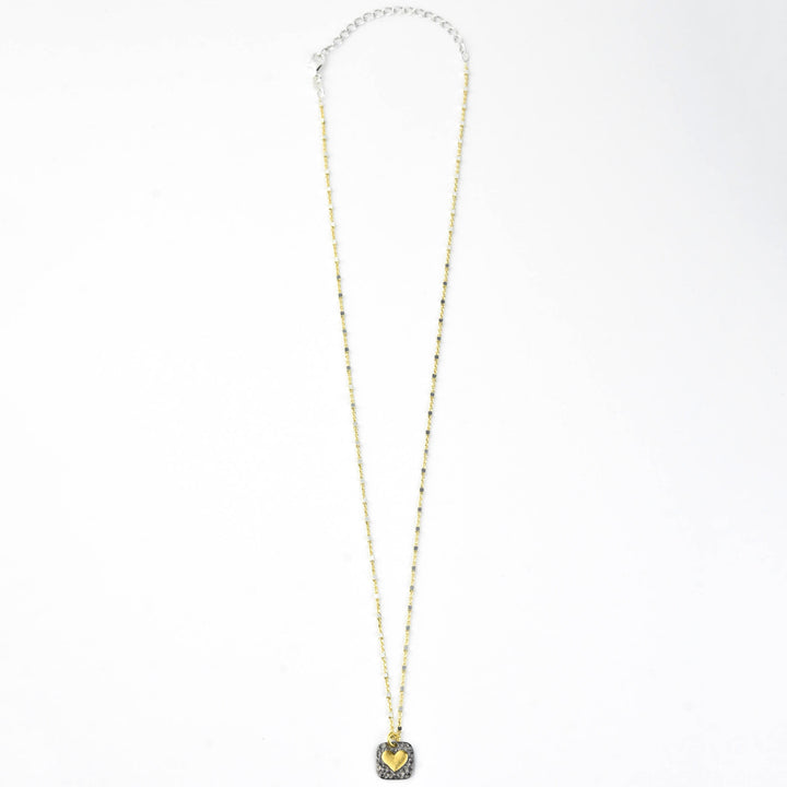 Mixed Metal Square Heart Necklace