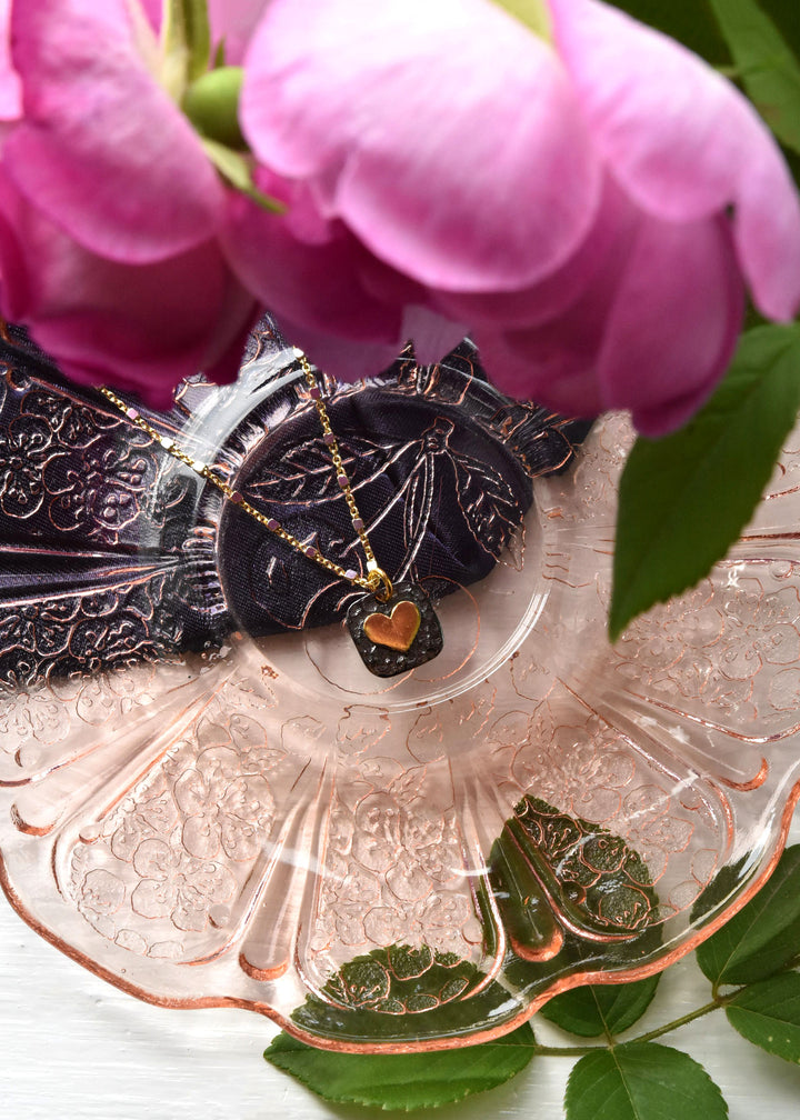 Mixed Metal Square Heart Necklace