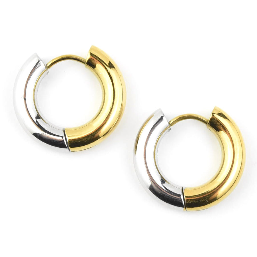 Chunky Rounded Huggie Hoops, Two-tone - Goldmakers Fine Jewelry