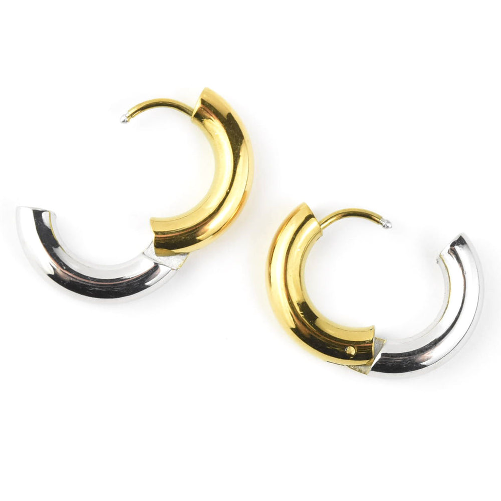 Chunky Rounded Huggie Hoops, Two-tone - Goldmakers Fine Jewelry