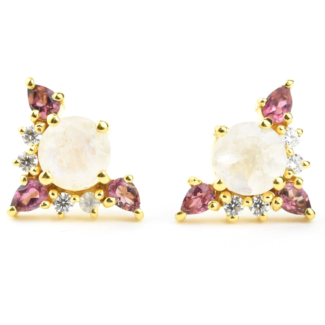 Rainbow Moonstone & Pink Topaz Unicorn Dream Studs - Goldmakers Fine Jewelry